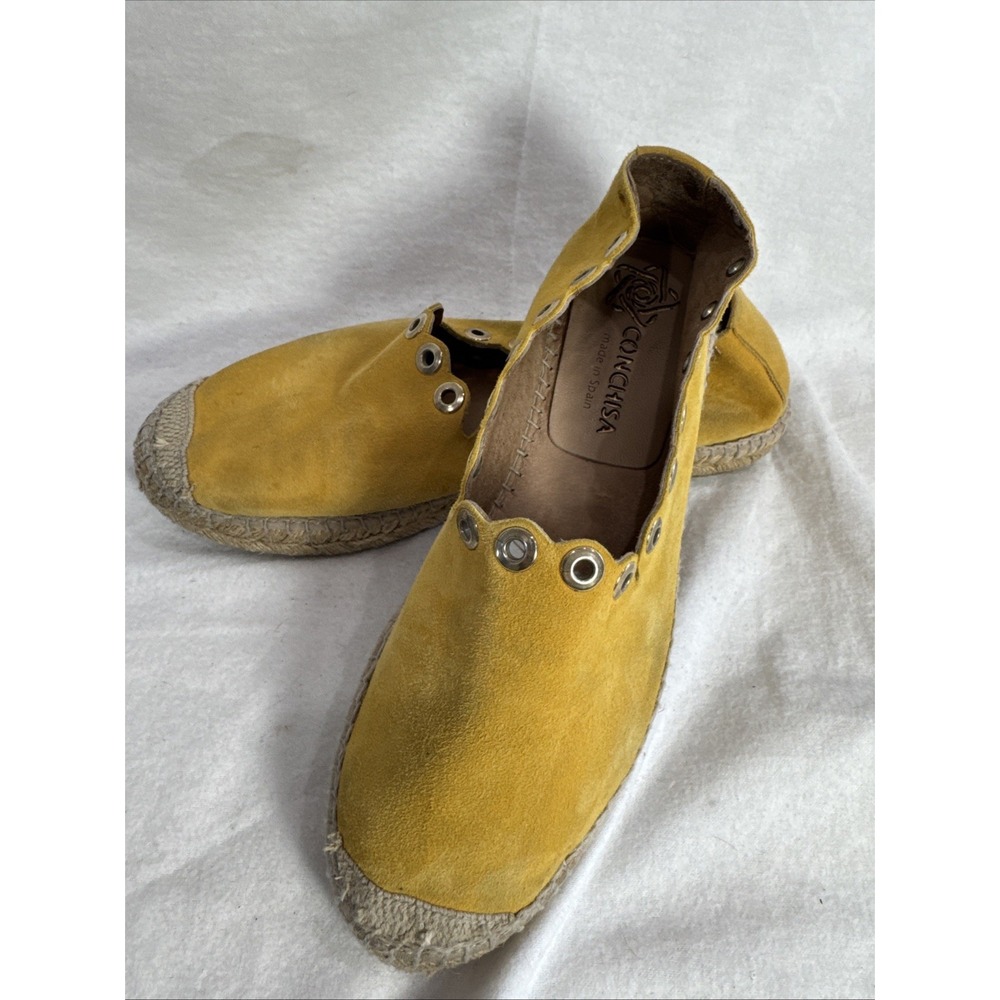 Women Flat Espadrille Suede Shoes Yellow Summer Preppy Boho Sz 40 US 9.5 Grommet